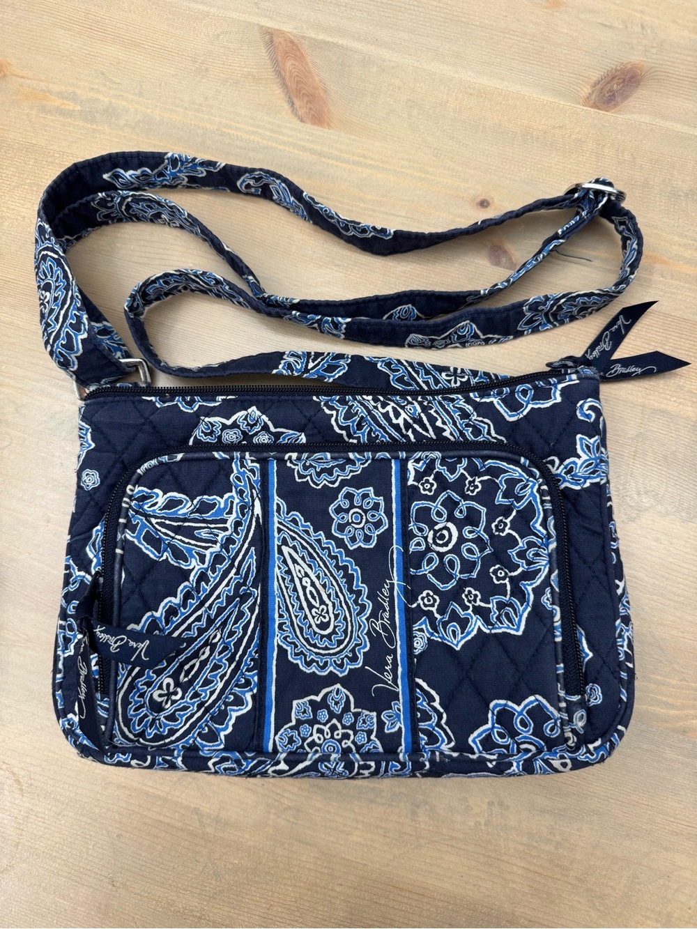 Vera Bradley Navy and White Paisley Quilted Crossbody